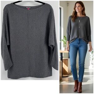 VinceCamuto women's dolman batwing sleeve knitted sweater grey boat neck Sz S